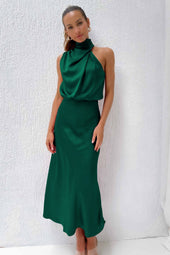 Emanuela | Vestido Comprido Drapeado com Decote Halter