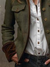 Margarida | Blazer Vintage em Espinha com Debruns Contrastantes