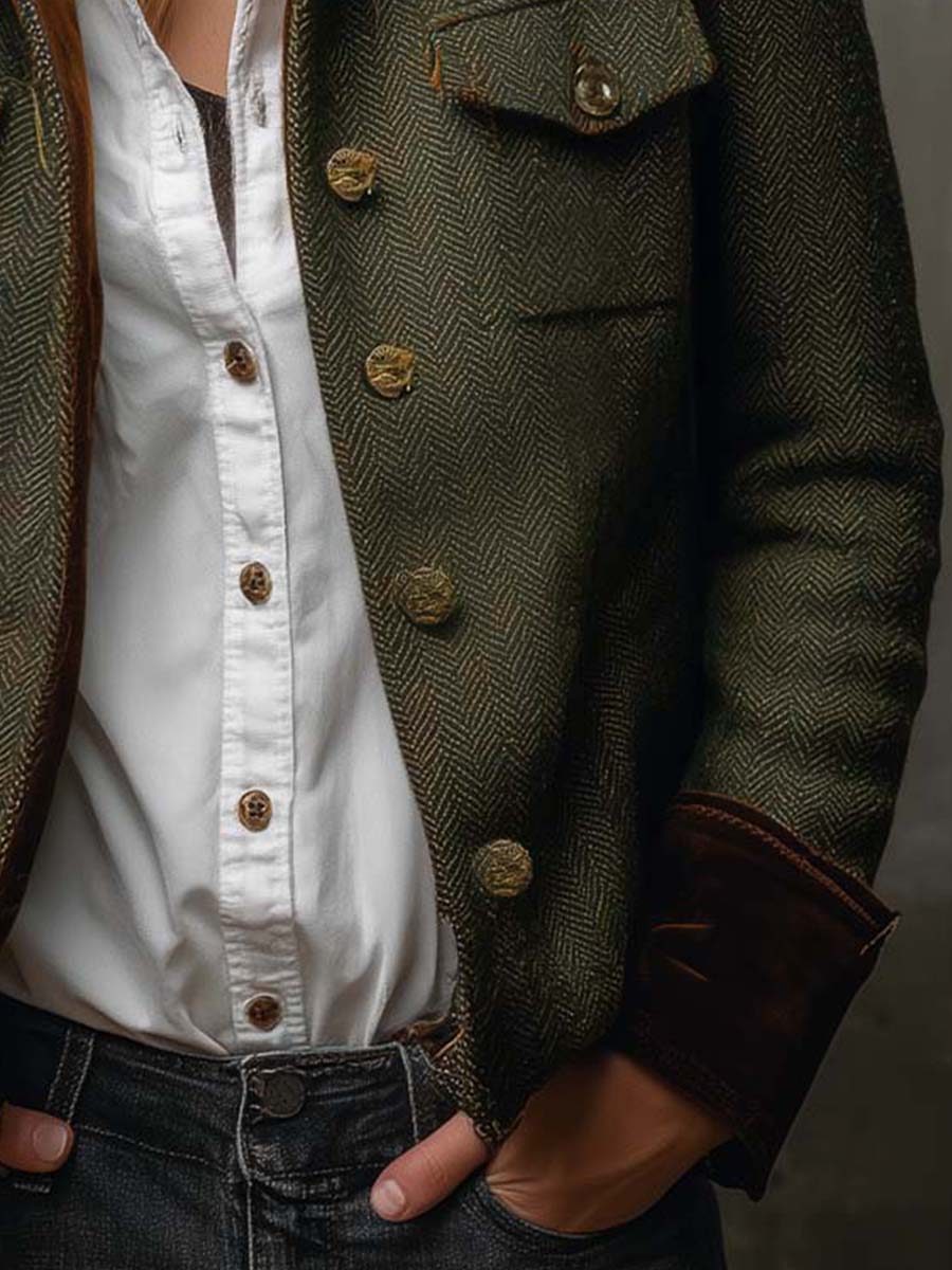 Margarida | Blazer Vintage em Espinha com Debruns Contrastantes
