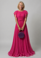 Valentina | Vestido de Gala Plissado com Mangas Esvoaçantes