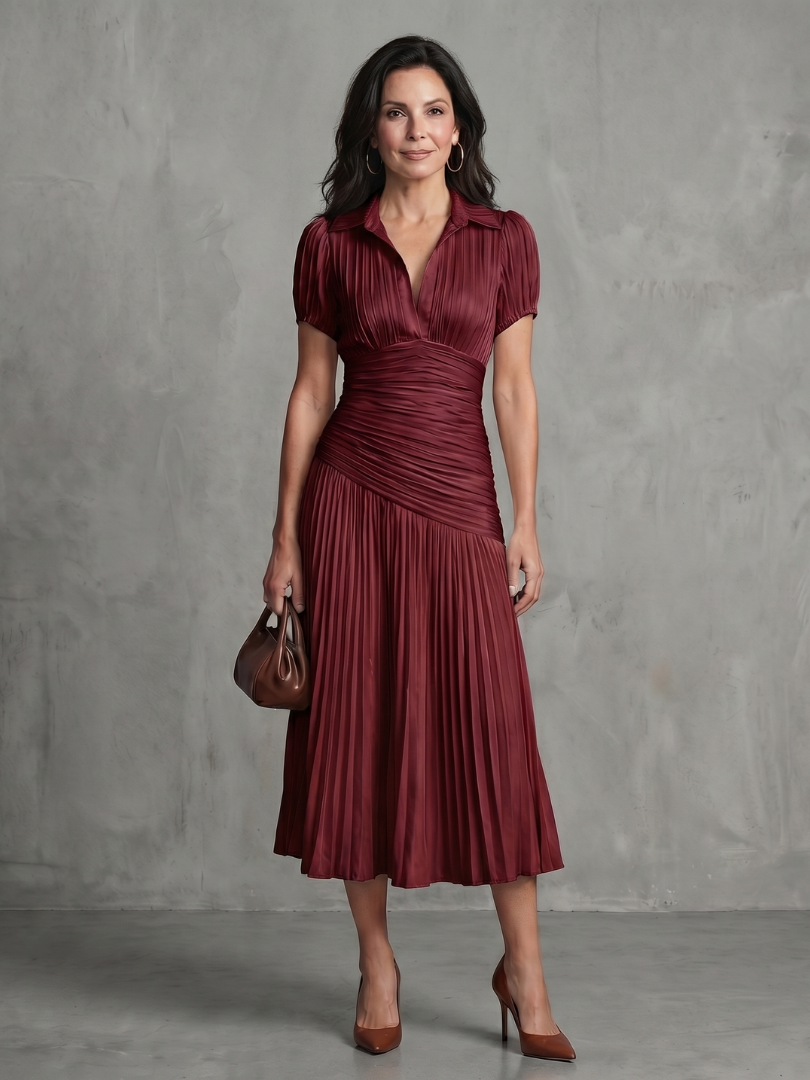 Margarida | Vestido Midi às Riscas com Pregas