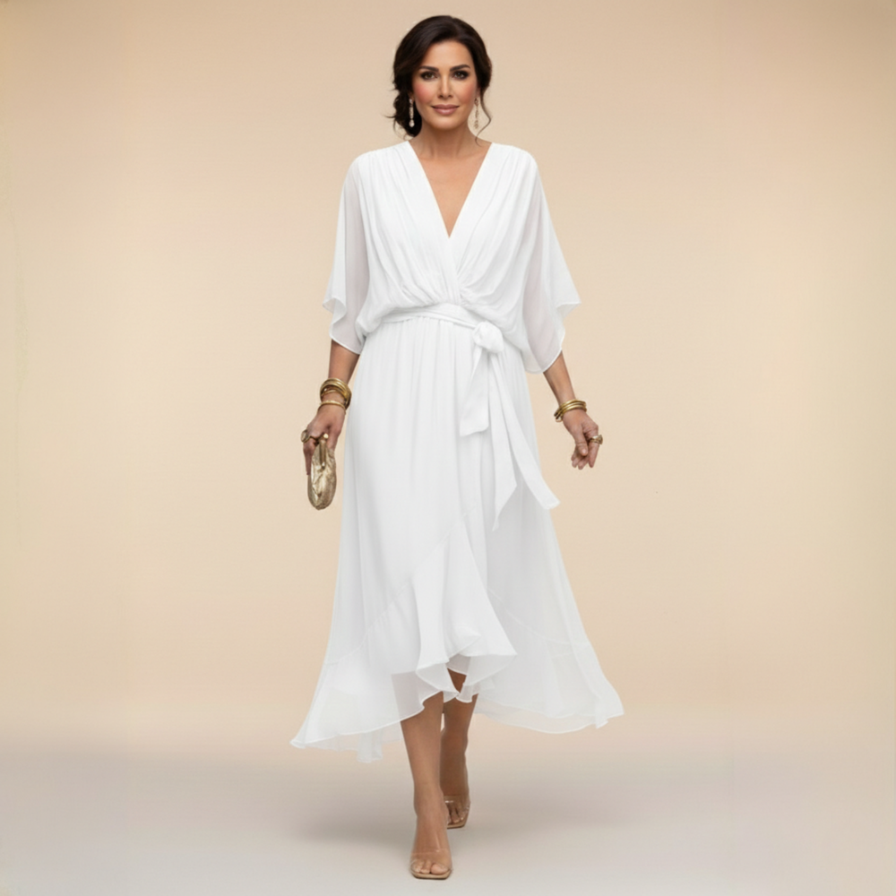 Mónica - Vestido de chiffon com decote em V
