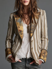 Sofia | Blazer Boémia às Riscas com Gola Estampada