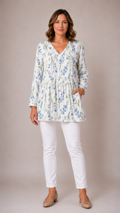 LENORA | Dolga bluza z V-izrezom