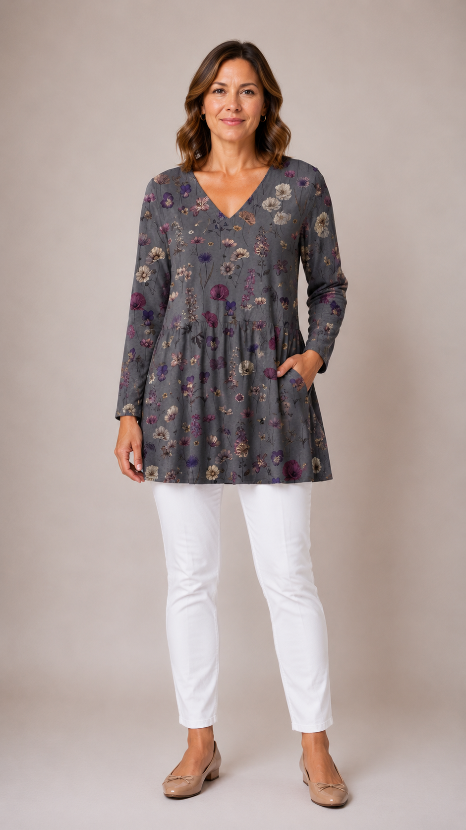 ADDISON | Dolga bluza z V-izrezom