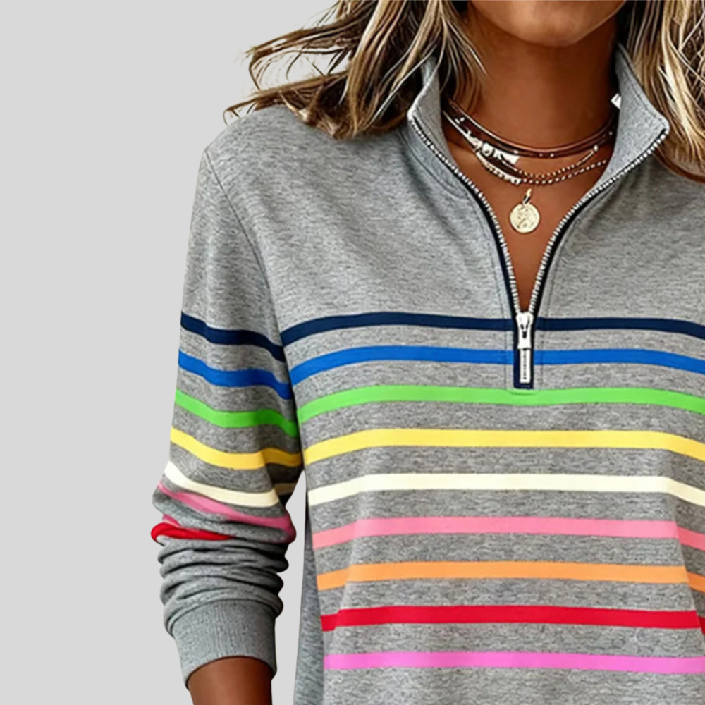 Carolina | Sweatshirt às Riscas com Meio Fecho