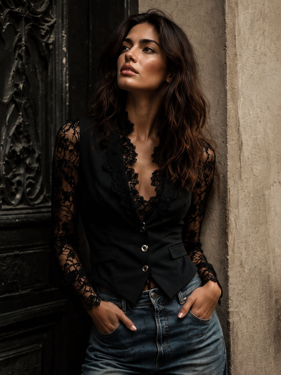 Noémie | Blazer Preto com Mangas Semitransparentes