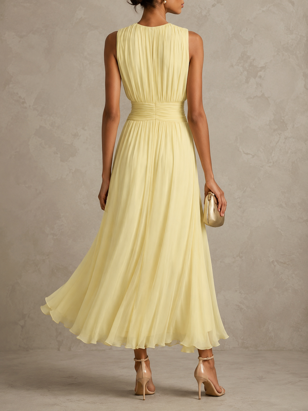 Isabel | Vestido Comprido com Cintura Franzida sem Mangas