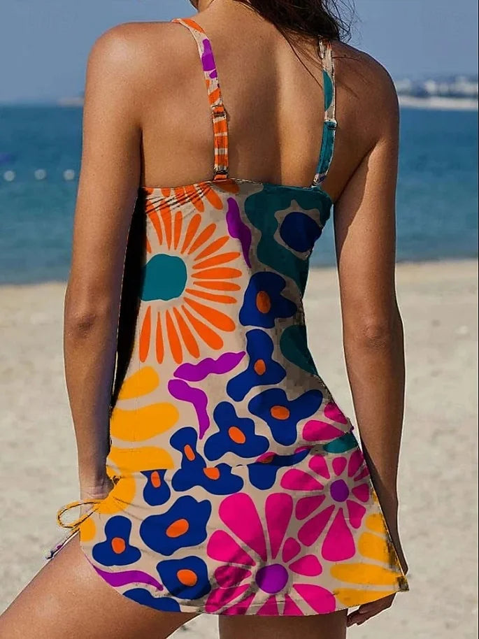 Filipa - Tankini gráfico floral com calções, efeito barriga plana