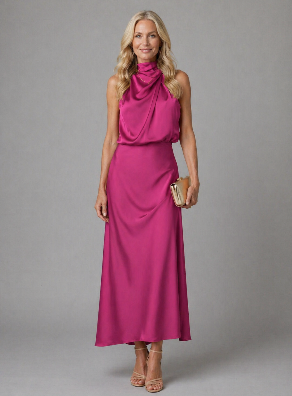 Emanuela | Vestido Comprido Drapeado com Decote Halter