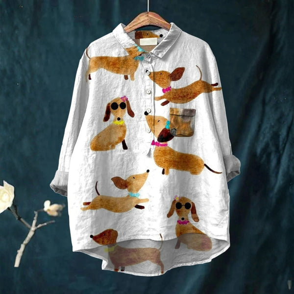 Ana - Camiseta Casual com Impressão de Arte de Cão Dachshund Fofo