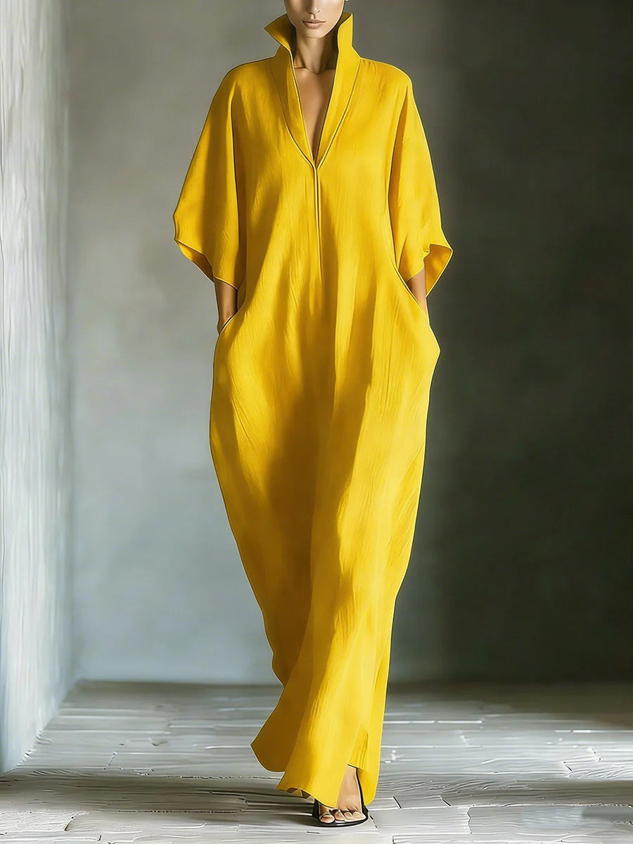 Alina - Vestido longo com mangas 3/4 e decote em V