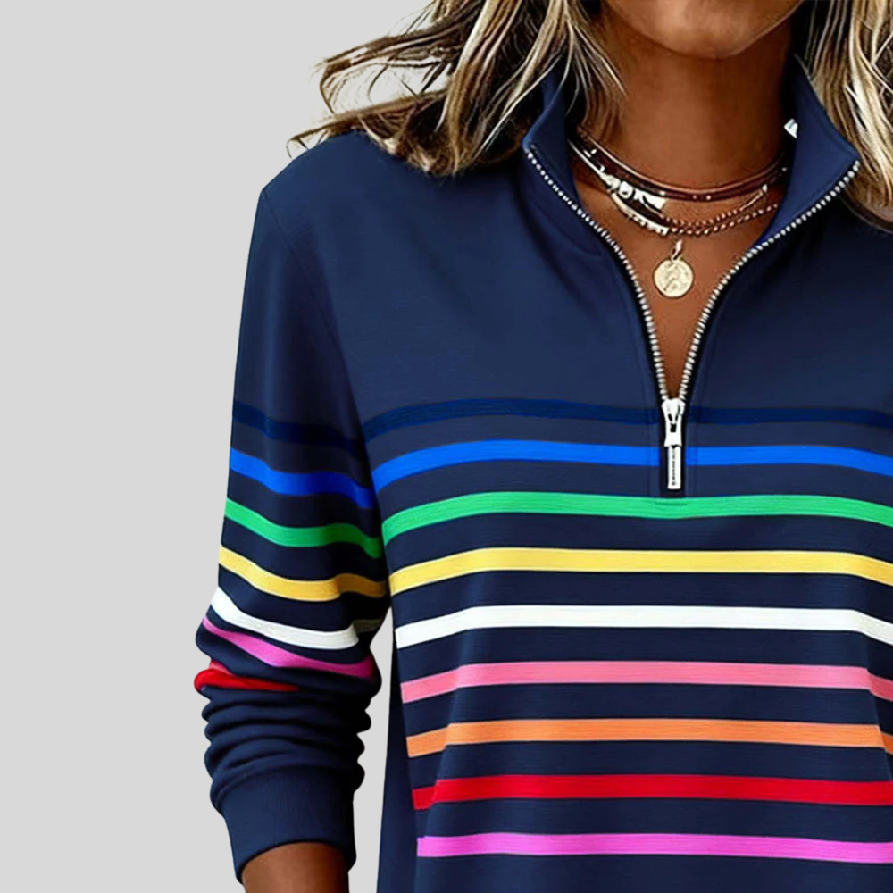 Carolina | Sweatshirt às Riscas com Meio Fecho
