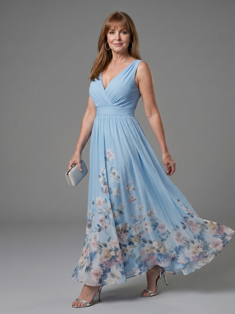 Daniela | Vestido Midi sem Mangas com Barra Floral