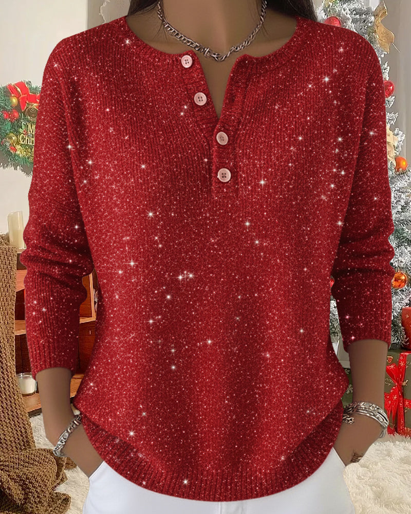 Pulover z okroglim izrezom, gumbi in dolgimi rokavi
