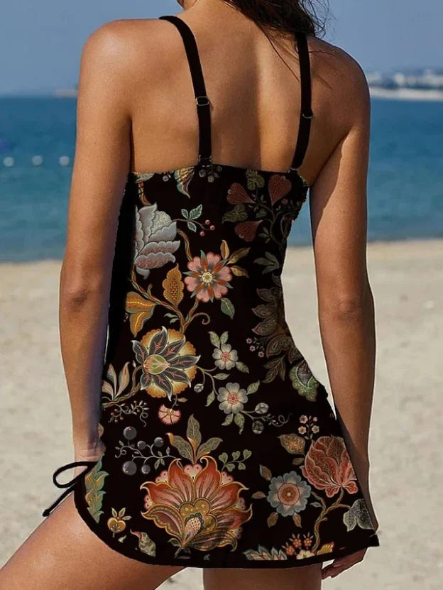 Filipa - Tankini gráfico floral com calções, efeito barriga plana