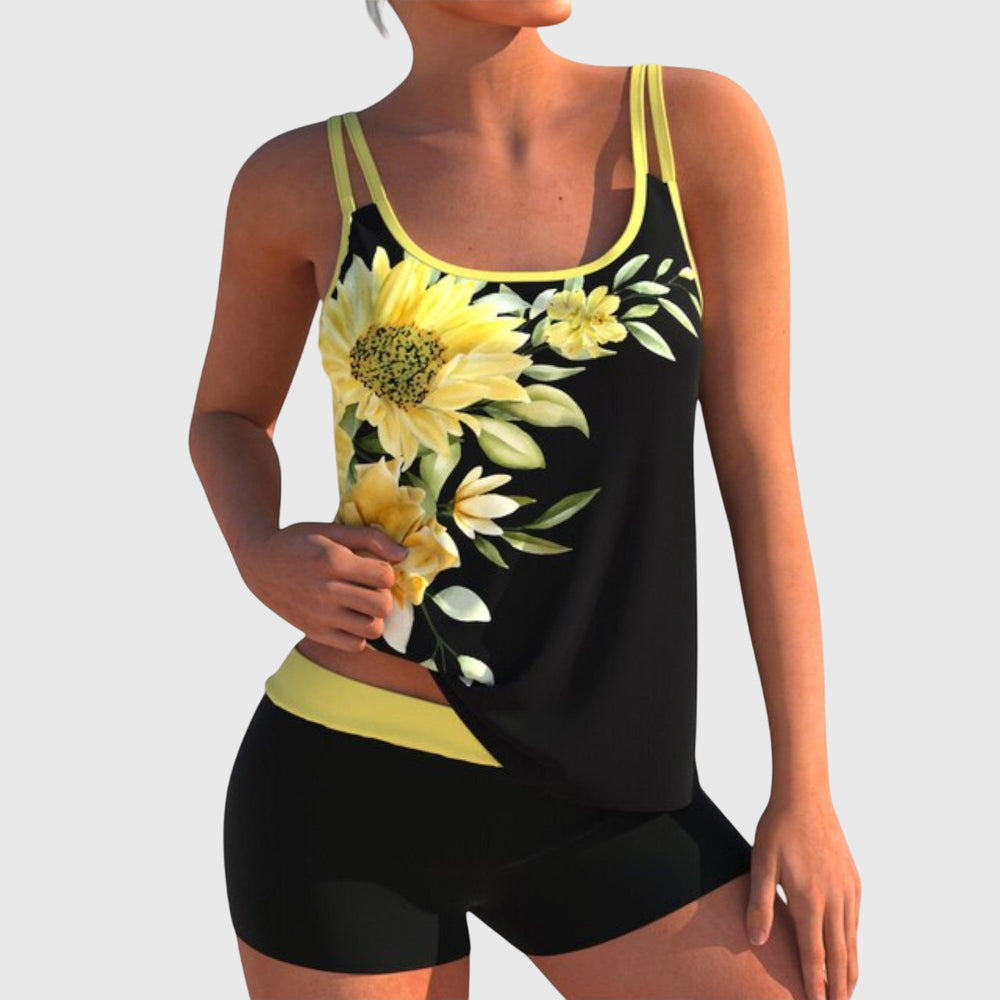 Flor – Tankini florido com calções, efeito ventre plano