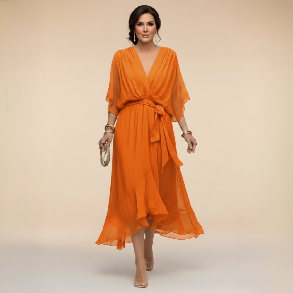 Mónica - Vestido de chiffon com decote em V