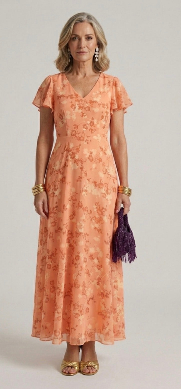 Rosana | Vestido Comprido Floral com Mangas Esvoaçantes