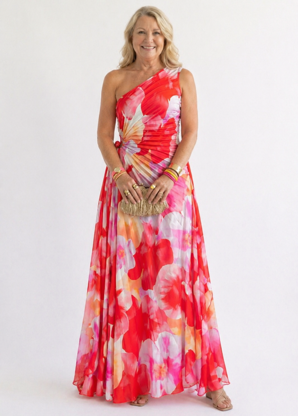 Leonor | Vestido Comprido Estampado de Um Ombro