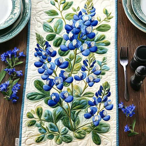 Caminho de Mesa Acolchoado Serenata de Flores Azuis