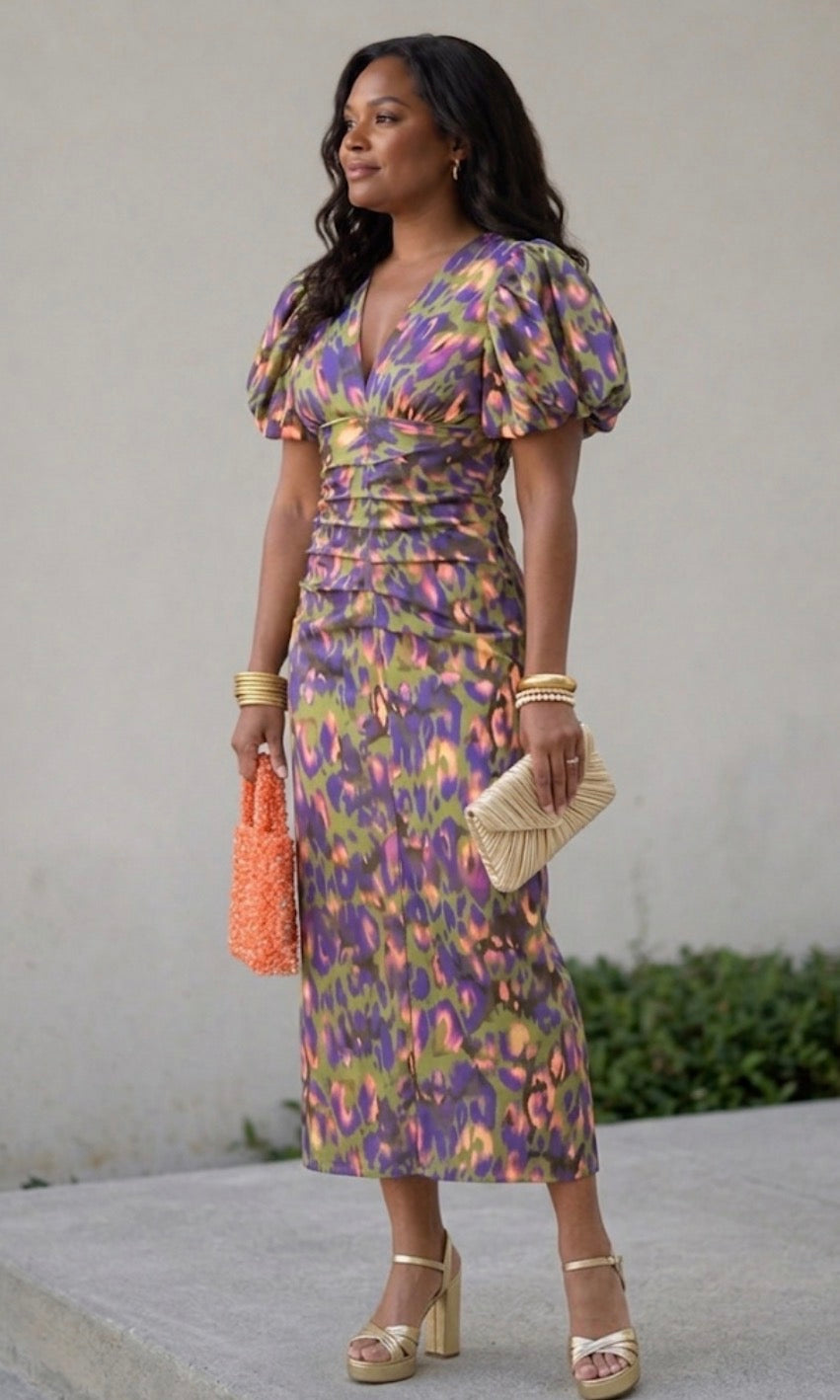Raquel | Vestido Midi com Mangas Tufadas