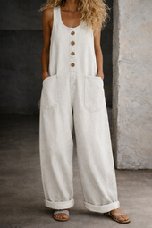 Vânia - Macacão de Algodão Denim Vintage Lavado