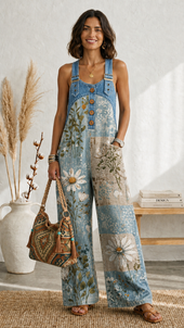 Maria Douro - Macacão Floral de Denim