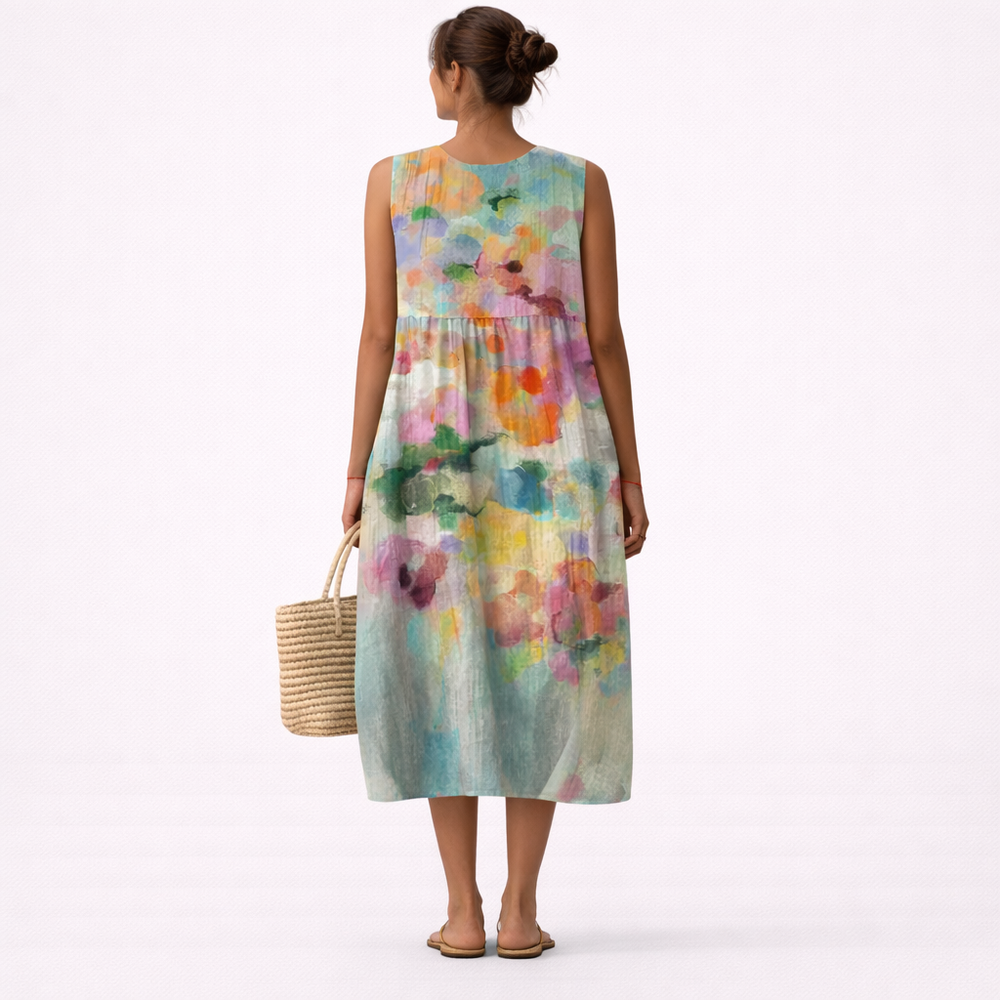 Carlota – Elegantna pisana midi obleka
