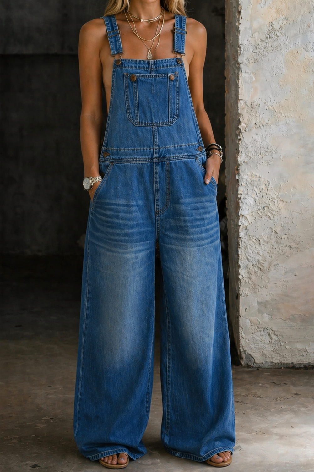Ana - Macacão de Denim com Cintura Elástica