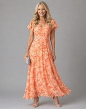 Rosana | Vestido Comprido Floral com Mangas Esvoaçantes