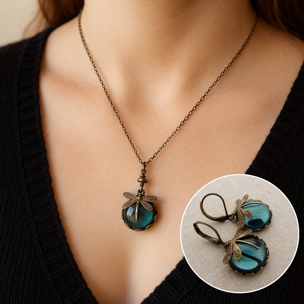 Ermelinda | Conjunto Colar e Brincos Libélula Vintage