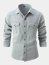 Camisa de Mistura de Denim - Botões