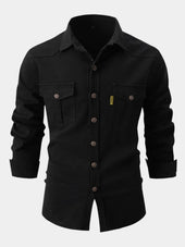 Camisa de Mistura de Denim - Botões