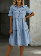 Sofia – Vestido de Ganga Midi Elegante e Descontraído