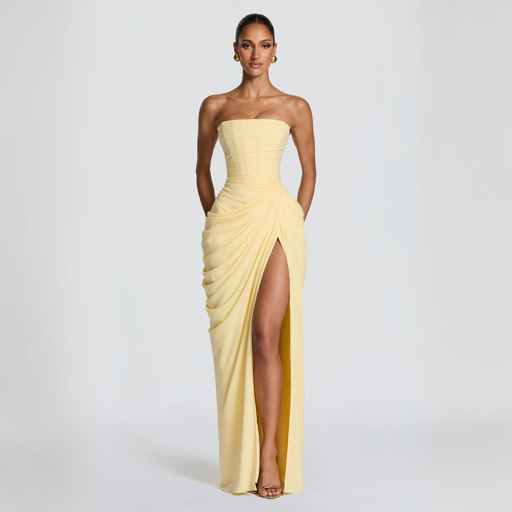 Adriana - Vestido Longo Drapeado com Fenda