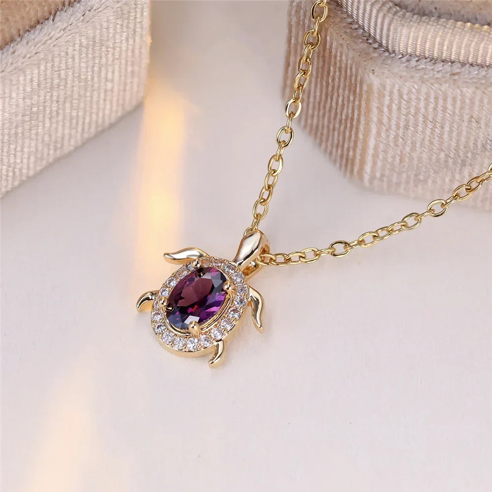 Lívia | Colar Tartaruga de Cristal Roxo