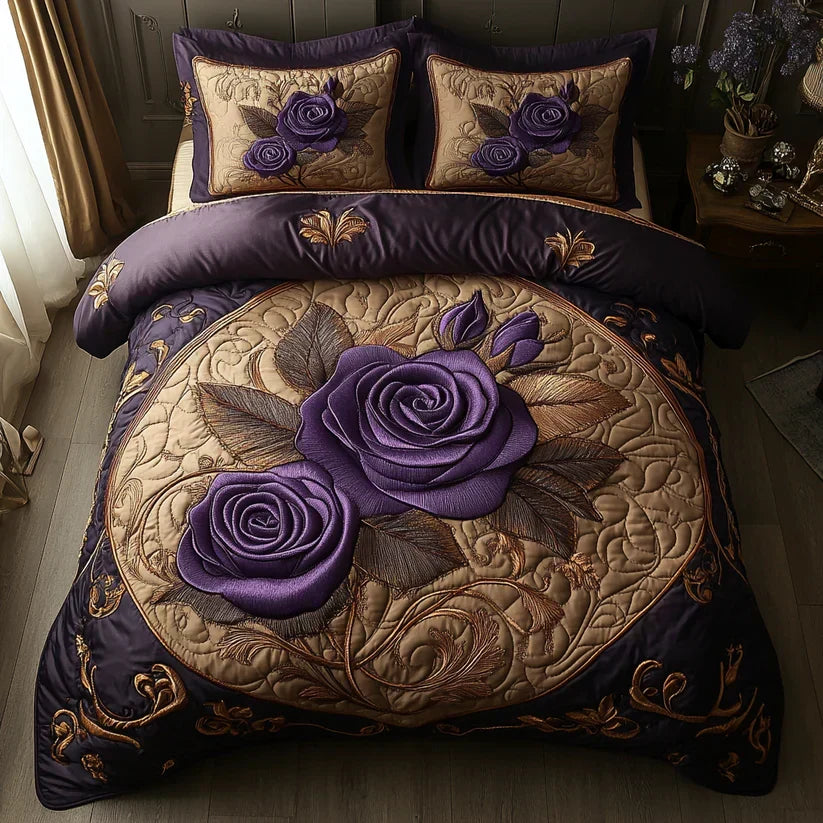 Conjunto de Cama 3 Peças Rosa Roxa