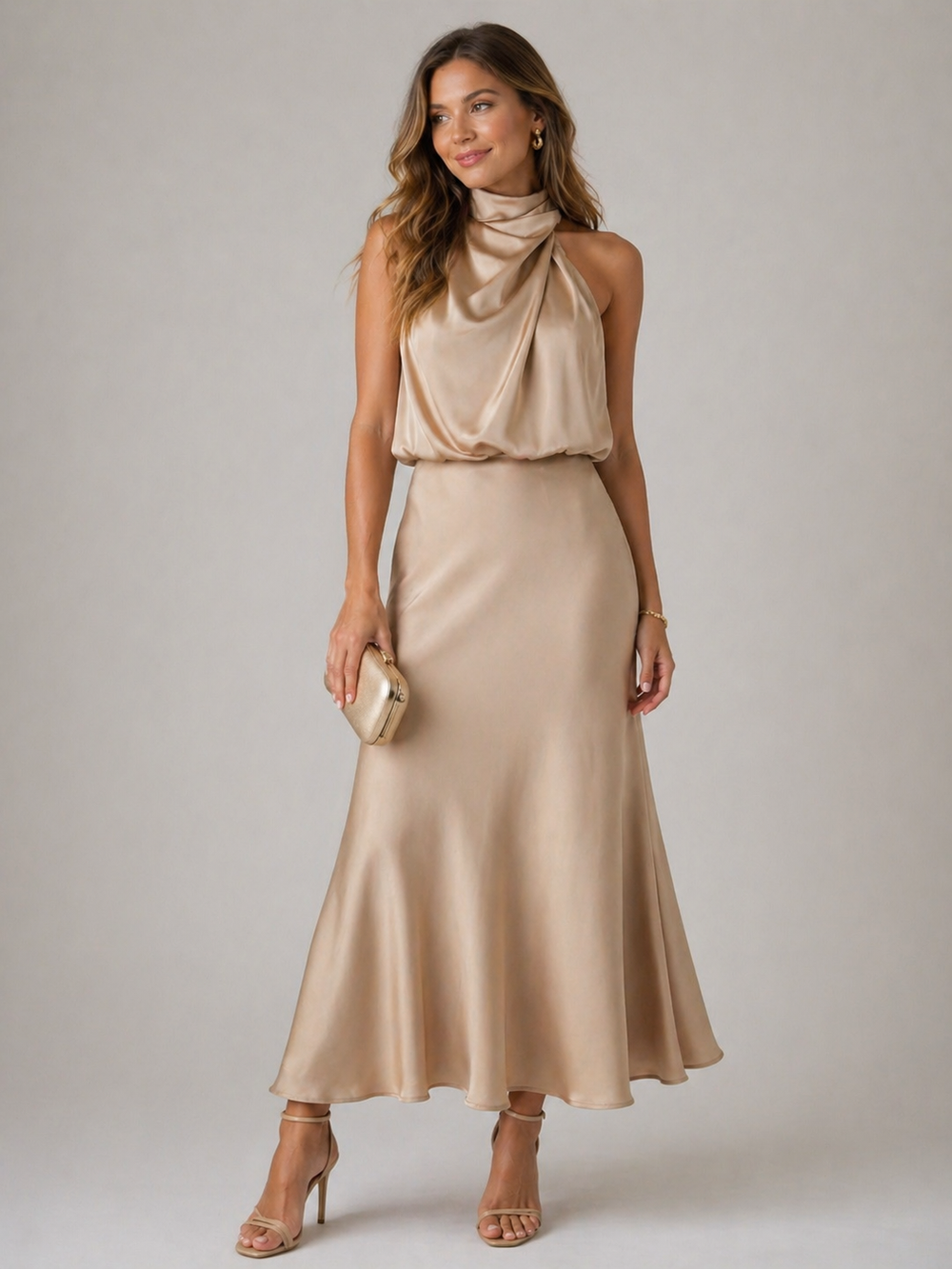 Emanuela | Vestido Comprido Drapeado com Decote Halter