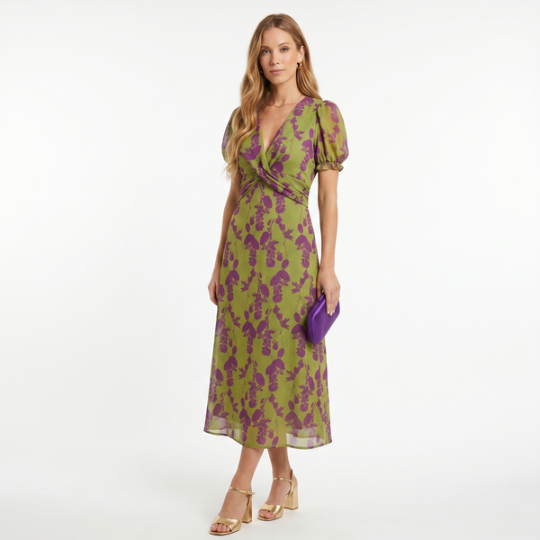 Sofia – Vestido Midi de Padrão Floral