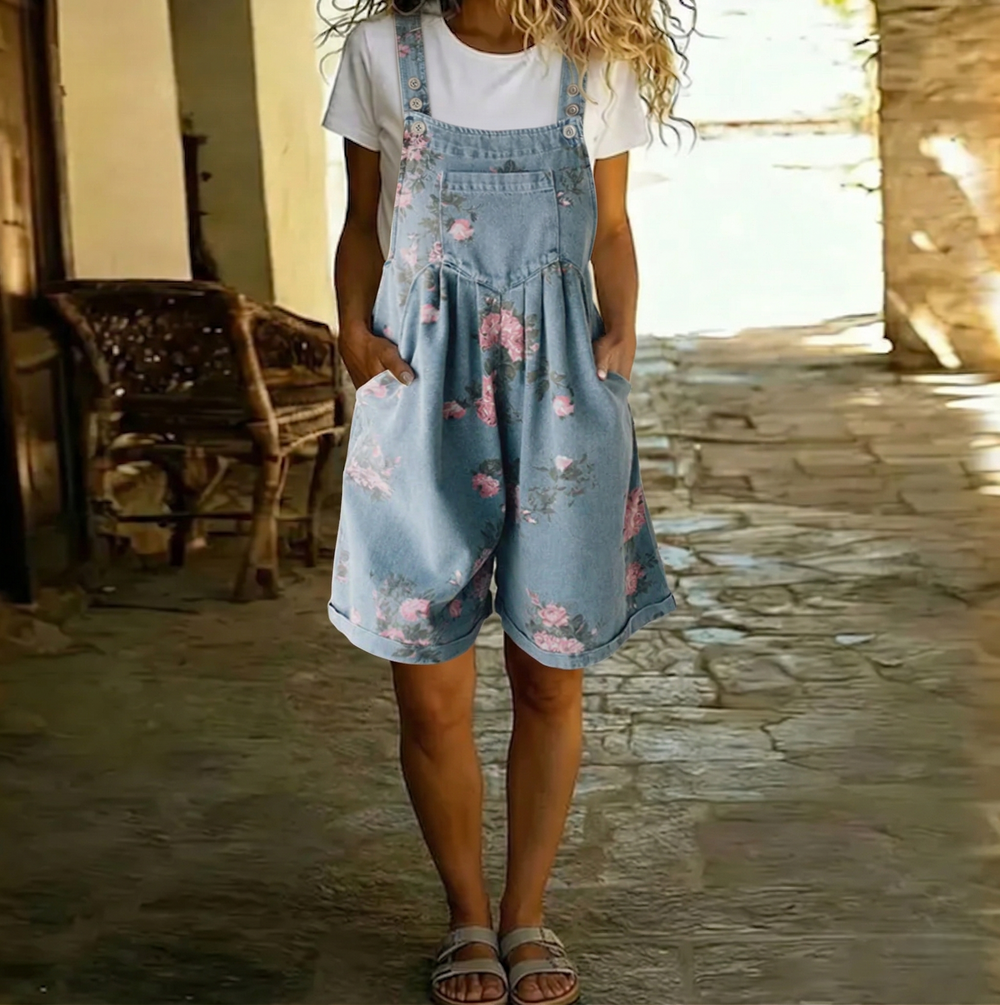 Joana - Macacão Floral em Denim