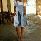 Joana - Macacão Floral em Denim