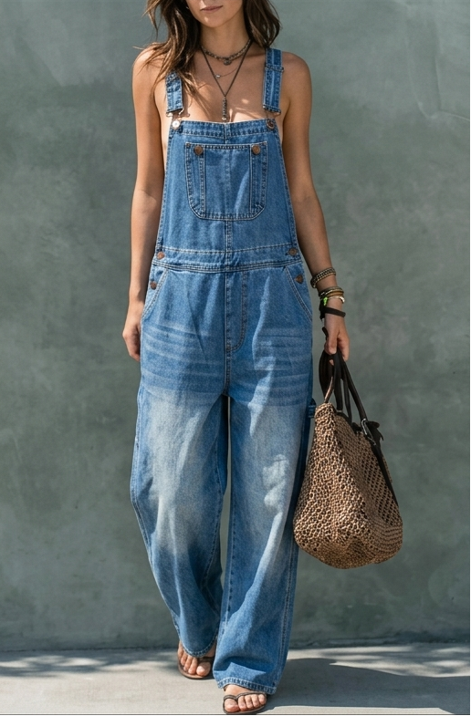 Ana - Macacão de Denim com Cintura Elástica