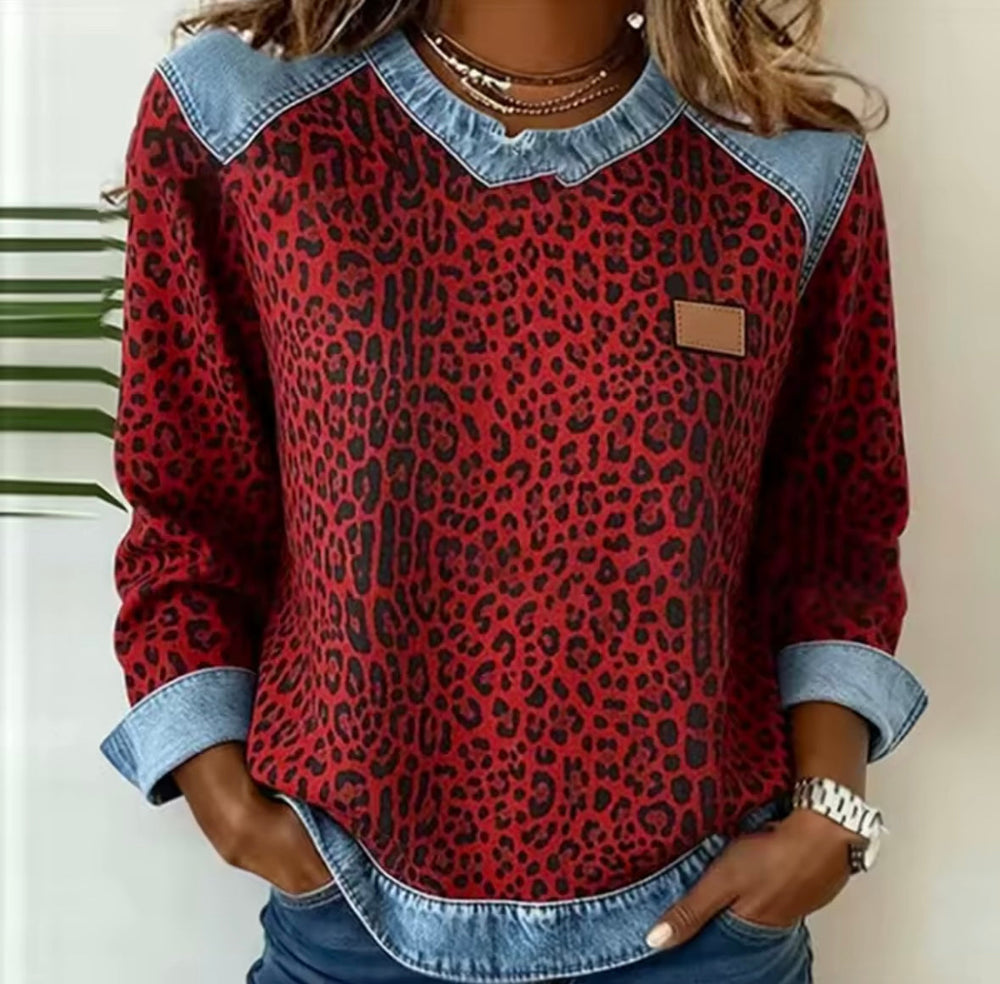 Lurdes | Camisola Leopardo com Detalhes Efeito Ganga