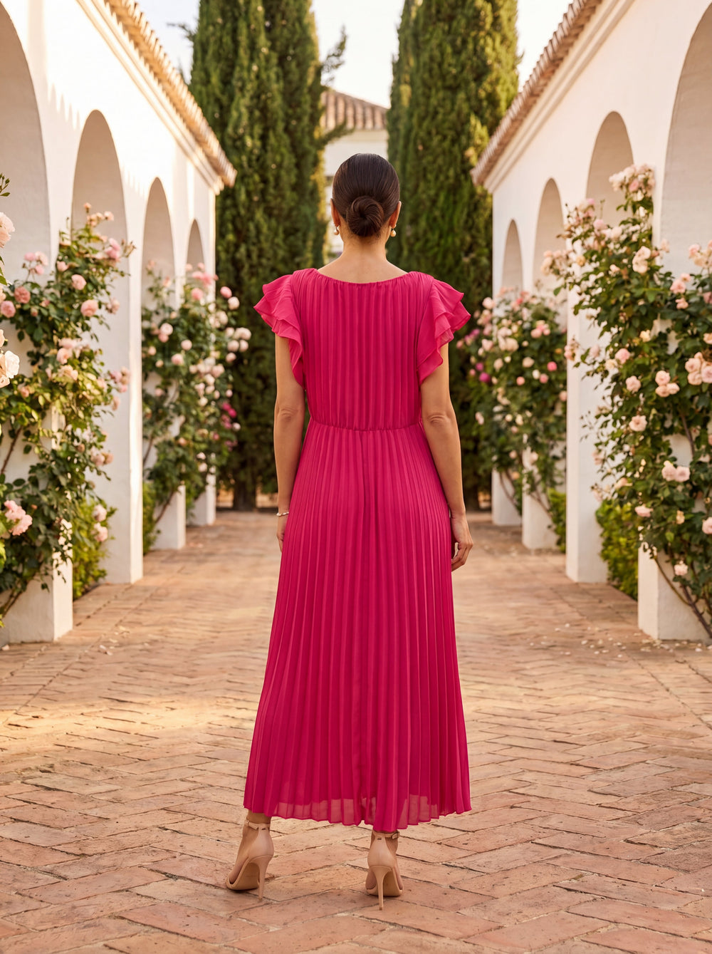 Seraphina | Vestido Comprido Plissado com Cintura Atada