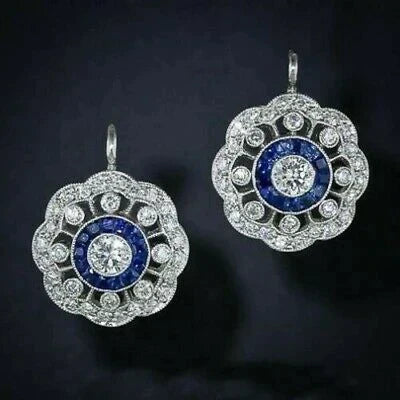 Vintage-Mandala-Ohrringe mit blauen Zirkonias