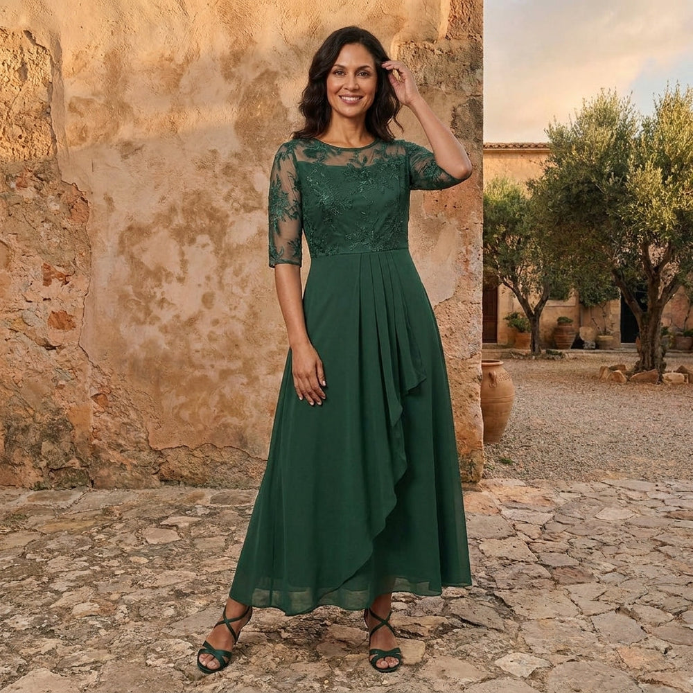Leonor | Vestido de Chiffon com Corpete de Renda