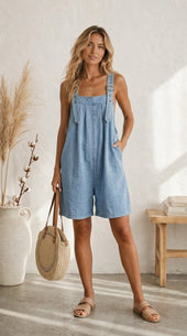 Maria Douro - Macacão Curto de Denim