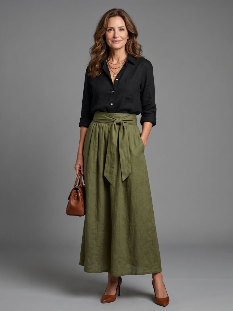 Josefina | Conjunto Blusa e Saia Midi Elegante