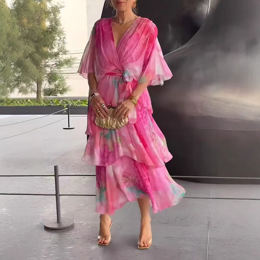 Camila | Vestido Midi em Camadas Estilo Aguarela